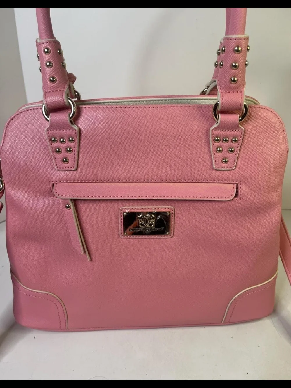 Sharif 1827 Embroidered Pink Satchel with Tassel Accent